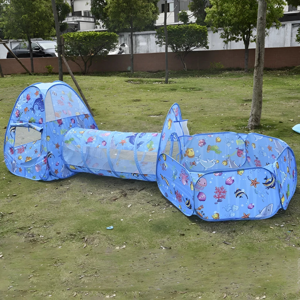 Marine cartoon three-in-one children's tent with ball pool and tunnel for girls aged 4-6 years