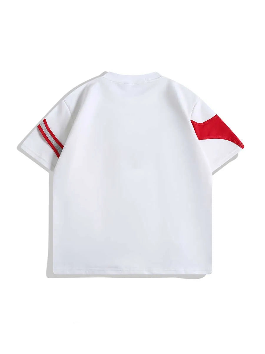 Men's black short sleeve T-shirt showing padded shoulder detail and round neck.