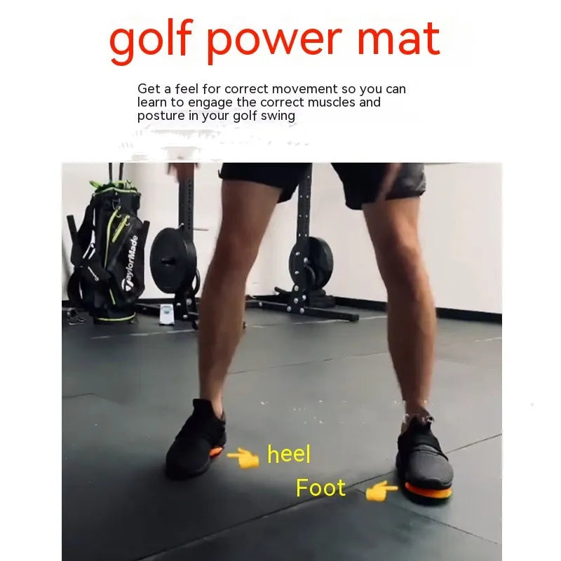 Orange natural rubber golf training mat for swing practice and centre of gravity control