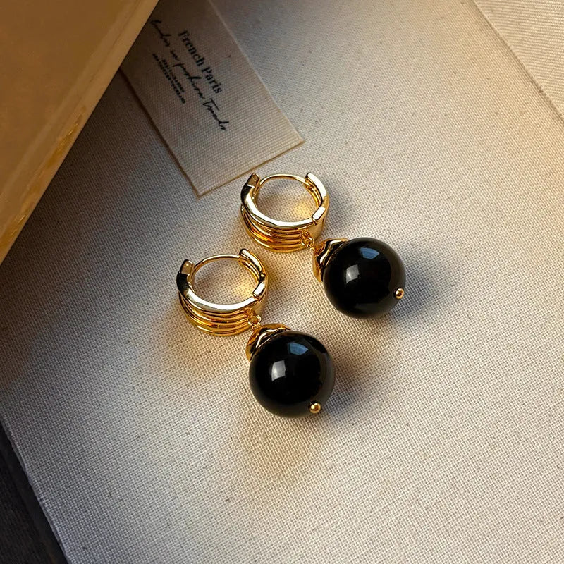 Geometric Tigereye stone earrings with gold plating in brown and black colour options