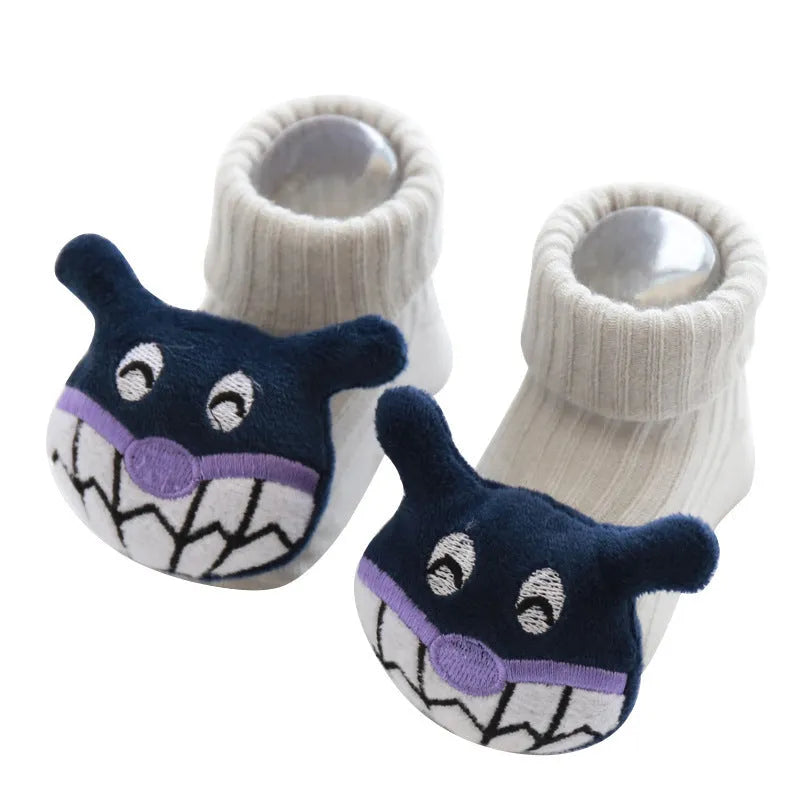 Cotton baby floor socks with anti-slip soles in multiple colours and patterns