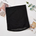 Black mesh body sculpting strap with a cross waistband design, shown laid flat.
