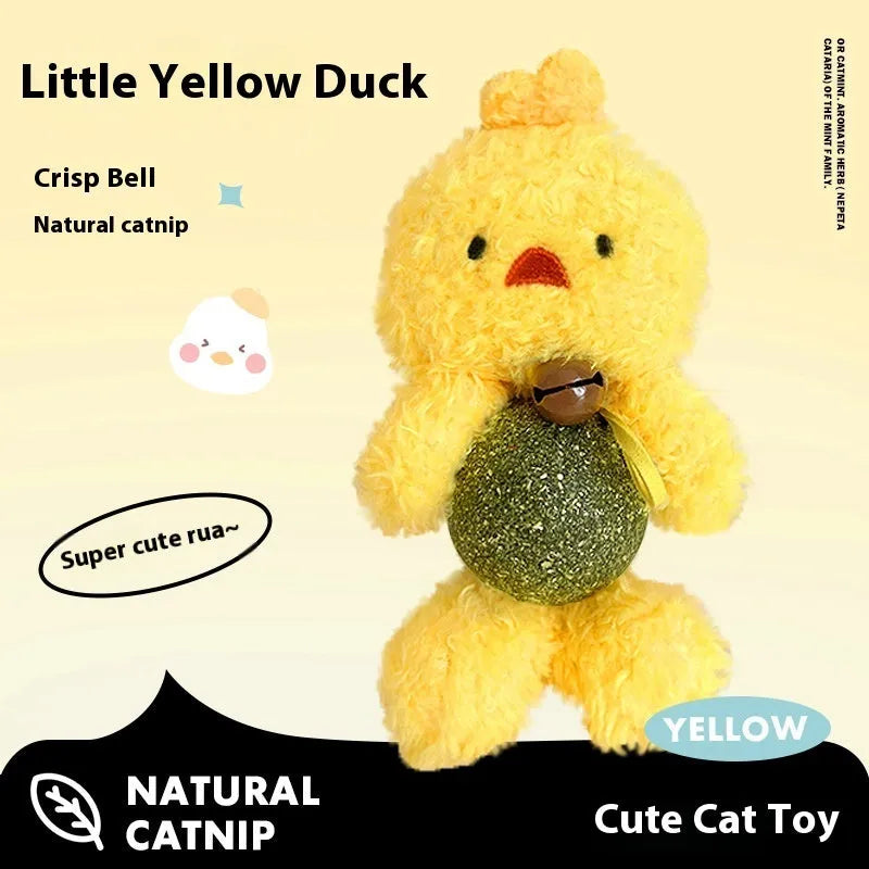 Brown bear design catnip plush toy with bell and mint ball for cats, showing 15cm height