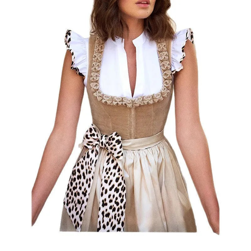 German Oktoberfest women's dress in khaki colour with traditional Bavarian styling