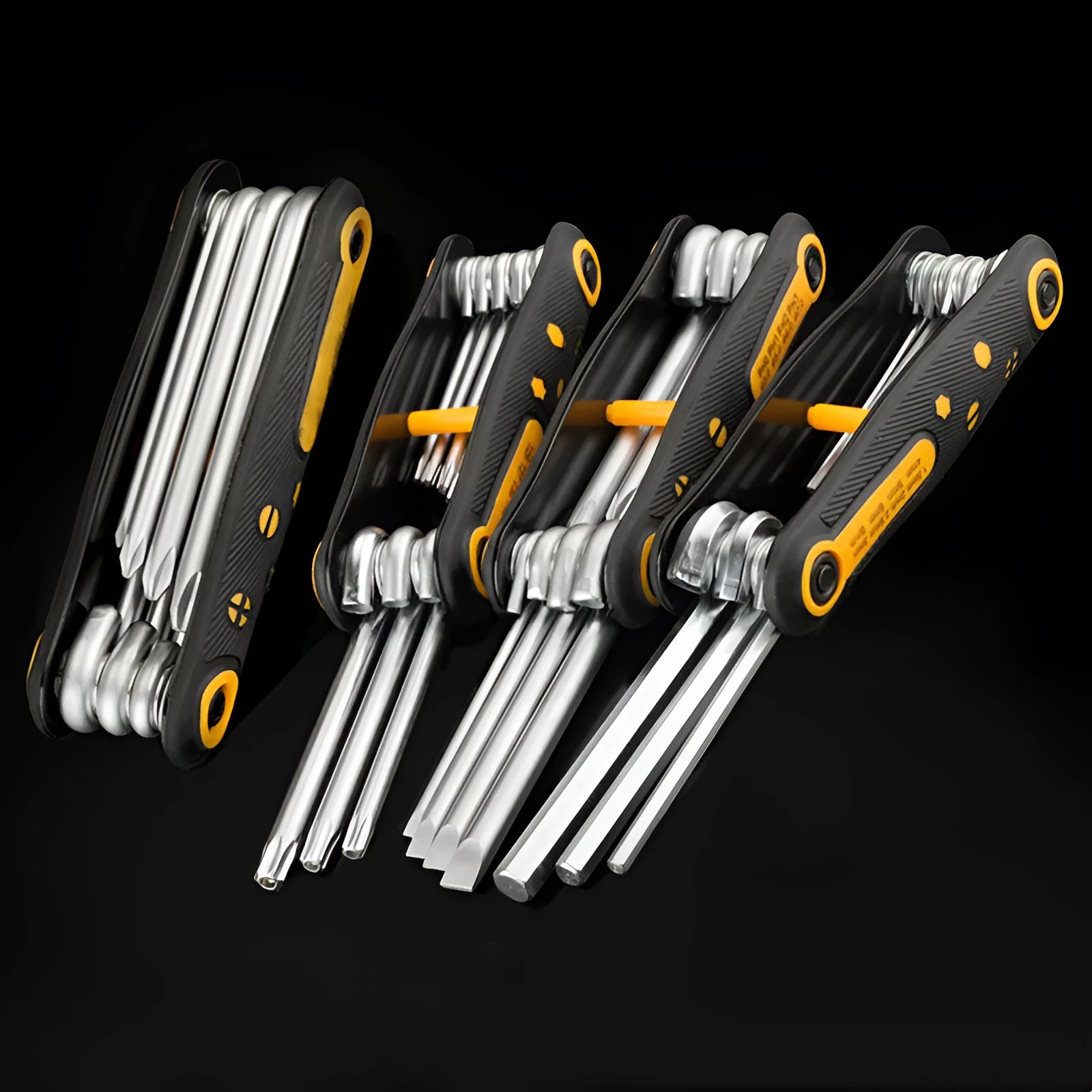 Portable folding 8-piece metric allen wrench set in chrome vanadium alloy steel with compact holder