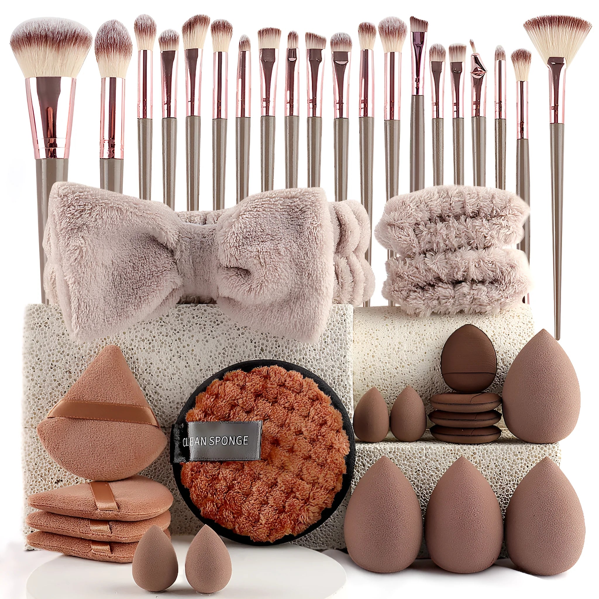 Hydrophilic non-latex beauty tools combination suit with multiple pieces for face wash and makeup application