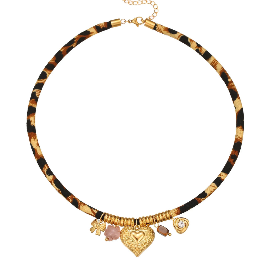 Leopard series stainless steel necklace with 18K gold plated geometric pendant and adjustable chain for women
