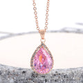 Women's alloy water drop necklace with rose gold electroplated colour and rhinestone inlays on a geometric pendant.