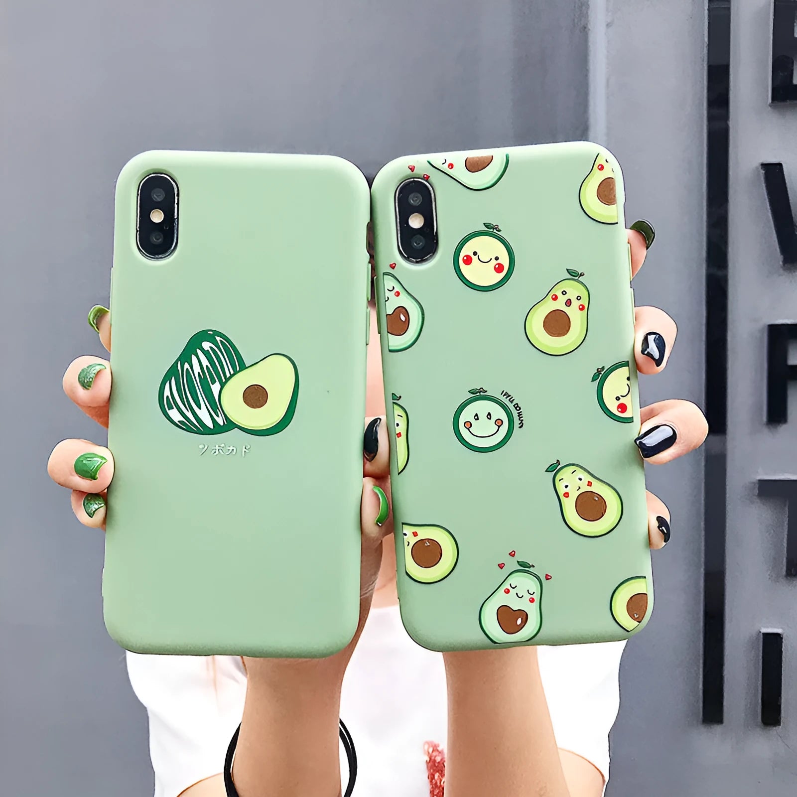 Avocado cartoon design TPU phone case for Apple iPhone models showing colourful artwork