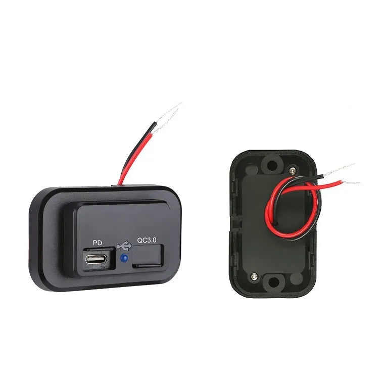 Black QC3.0 car charger with TYPE-C fast charging port for 36W automotive device charging