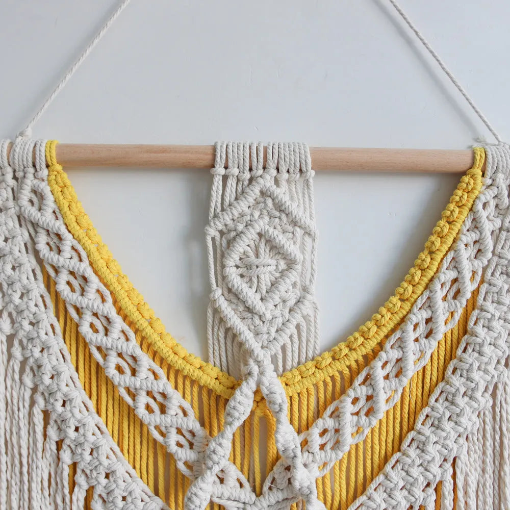 Creamy white cotton woven tapestry with Nordic design measuring 120cm by 95cm