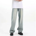 Blue loose-fit retro casual trousers with an elasticated waistband on a mannequin.