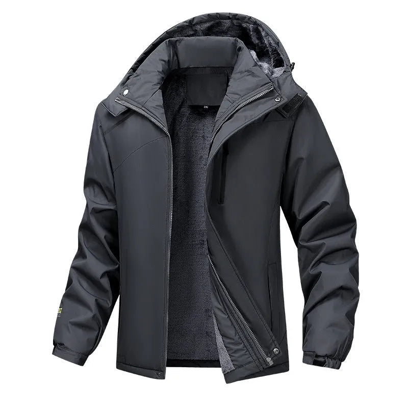 Men's plus size waterproof hooded coat in army green, black, dark grey or white colours
