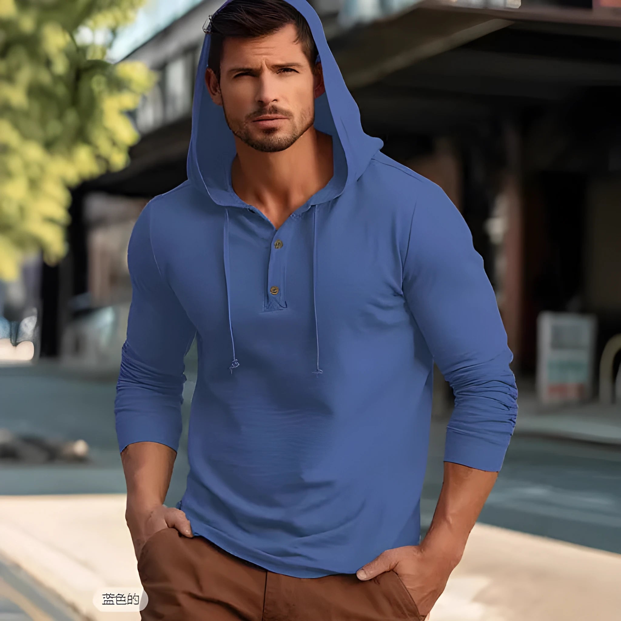 Casual cotton pullover hoodie in multiple colours, showing long sleeves and hood, sized for European and American fit.