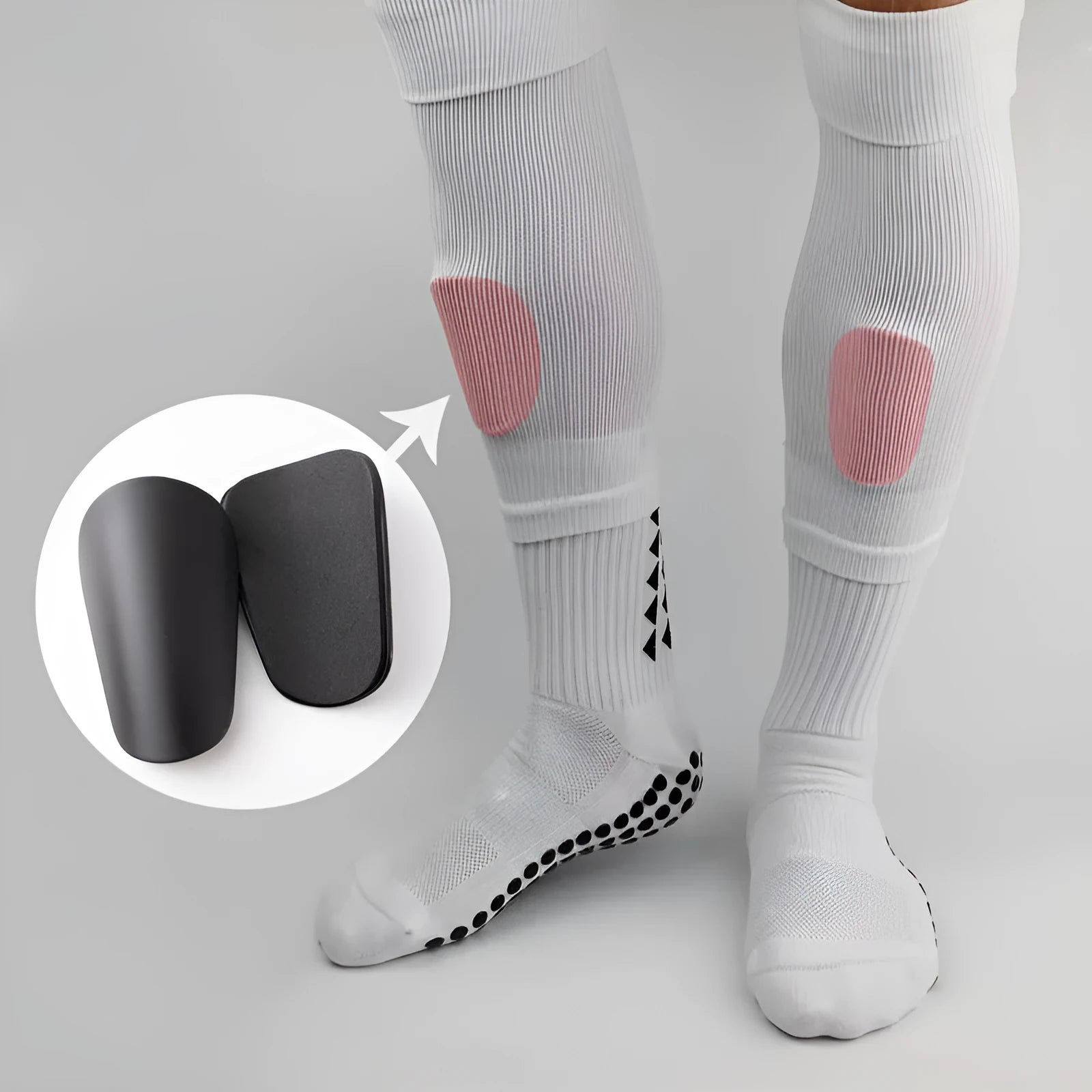 Pu mini shin guards in black, white, red, and blue for football running and hiking sports protection.