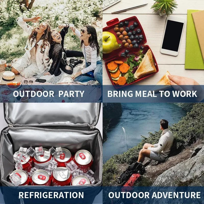 Blue double layer insulated waterproof backpack with a 22L capacity for picnics and camping.