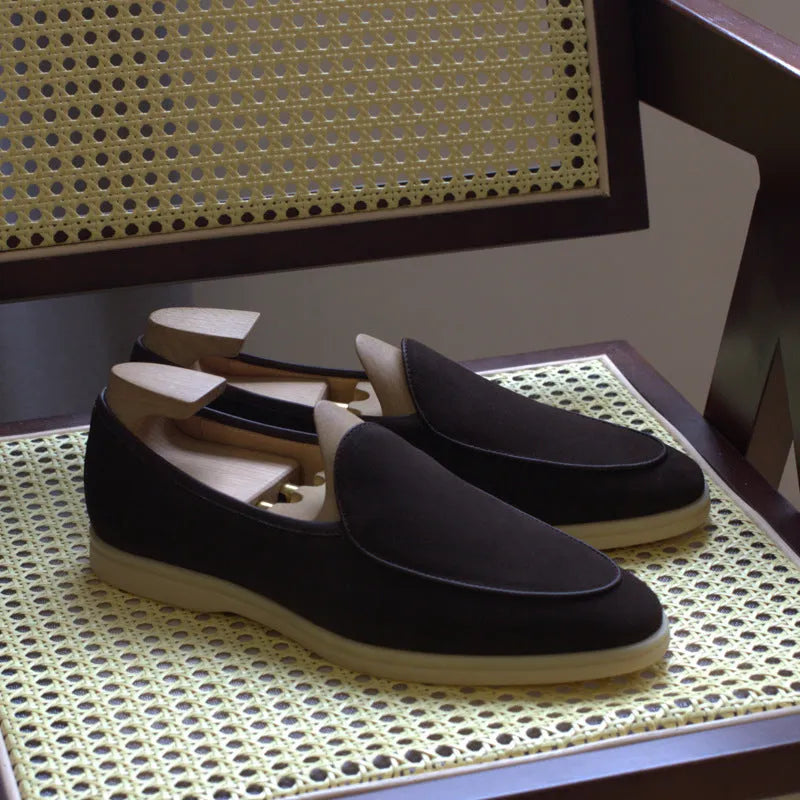 British handmade leather loafers for men in black, white, brown, dark brown and beige