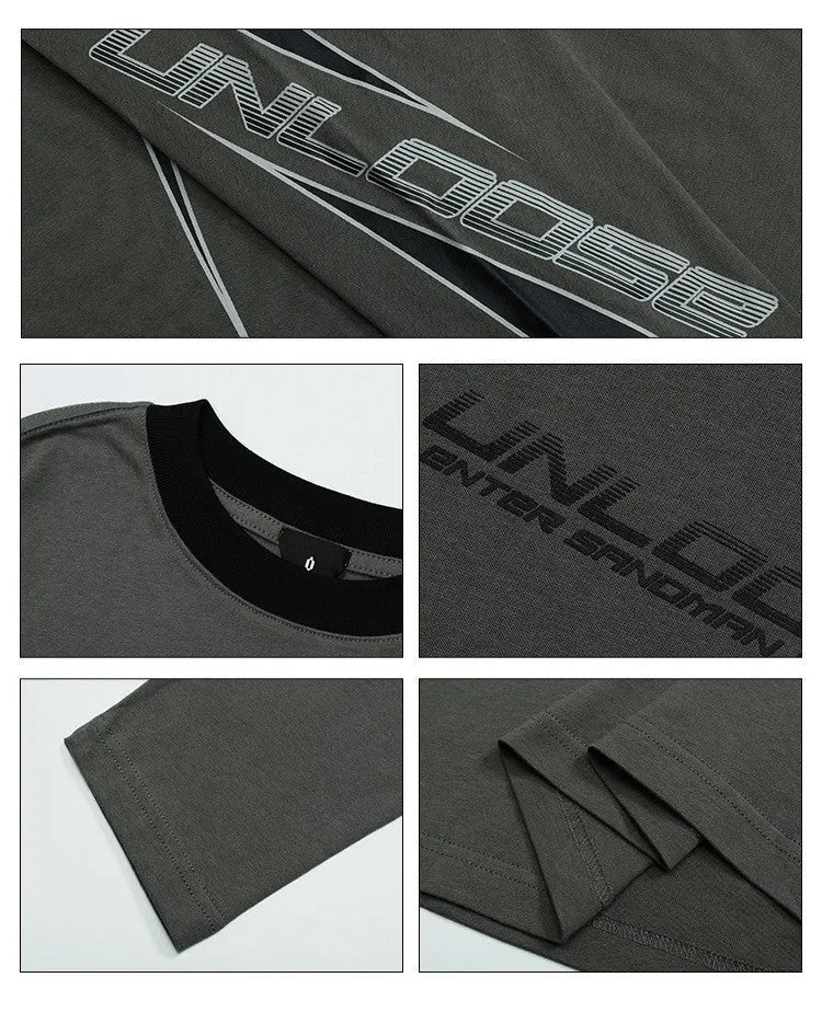Grey cotton men's pullover with drop shoulder sleeves and front letter pattern