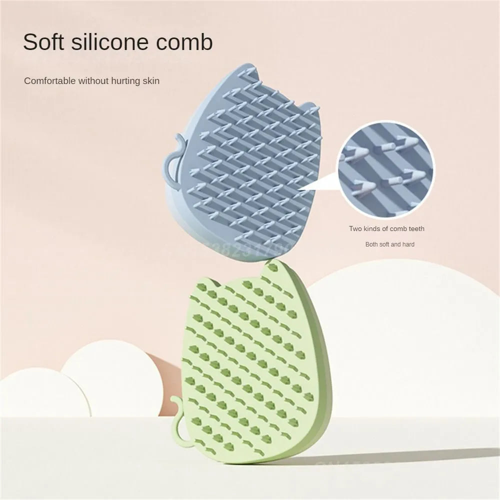 Blue silicone pet grooming comb with dual hardness bristles for cats and dogs