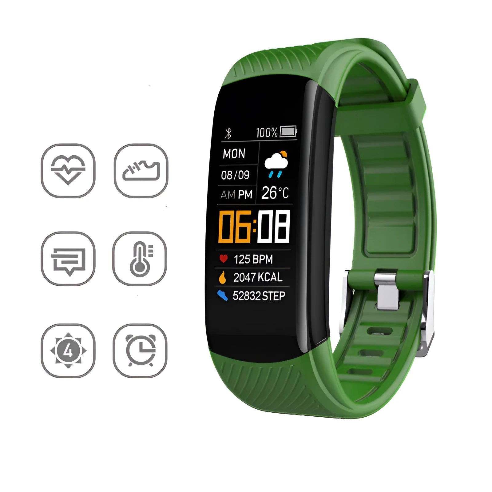 Adult sports silicone pedometer bracelet with 0.96-inch touch screen in multiple colour options