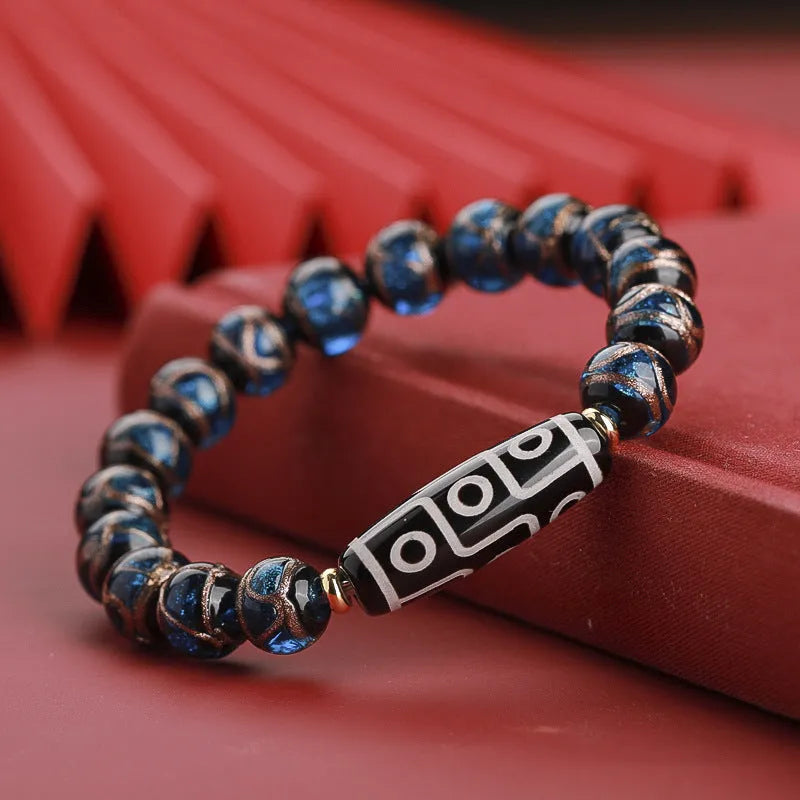 Handmade Chinese-style coloured glaze bracelet with five-colour snake lucky beads in auspicious patterns.