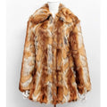 Women's tiger print faux fur leather jacket with regular sleeves and a mid-length 65cm fit.