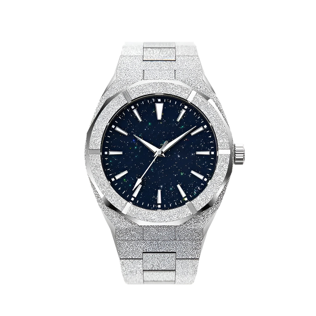 Stainless steel men's watch with 42mm dial and waterproof quartz movement