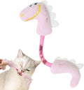Four plush cat toys including catnip chew toy, squeaky mouse, textured fish, and bunny for indoor play