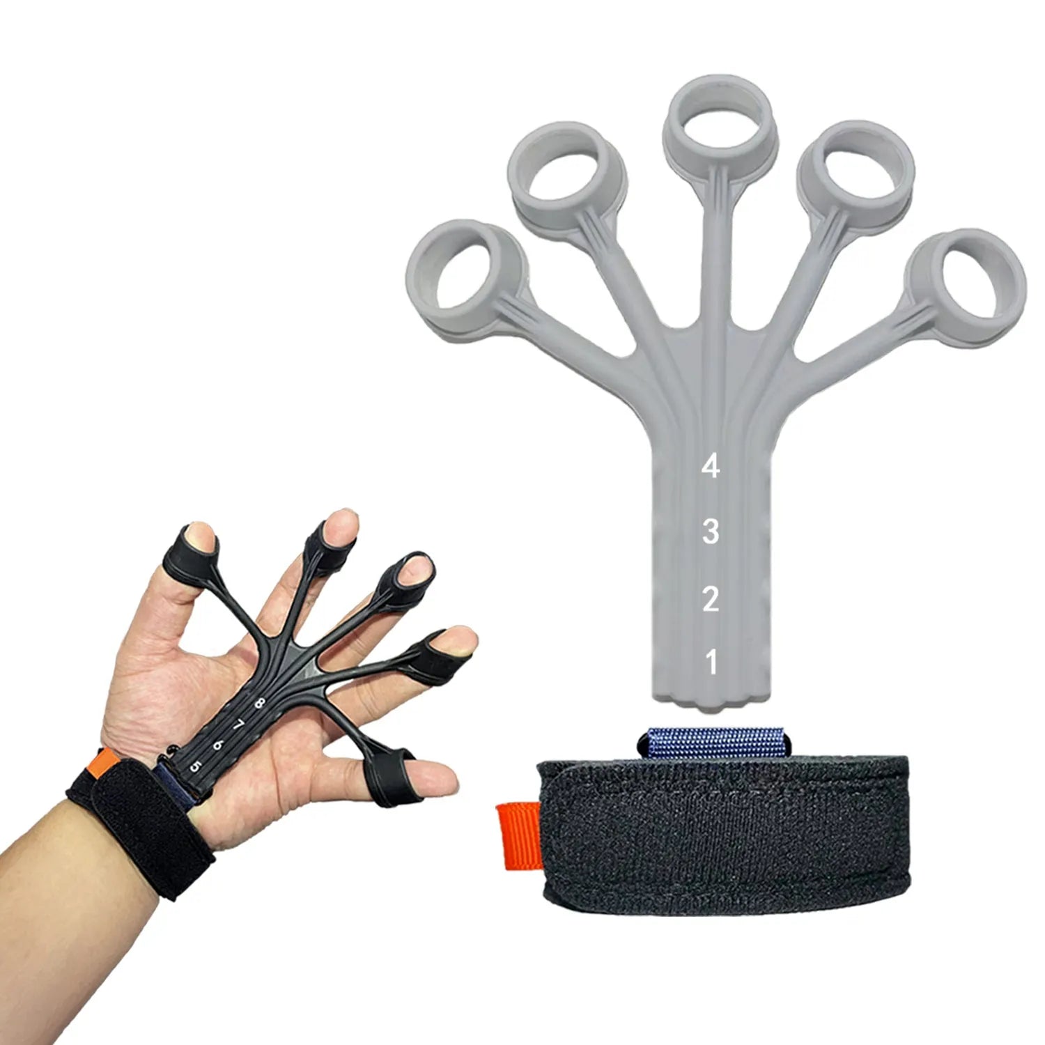 Silicone finger flexion extension trainer with adjusting belt for hand rehabilitation