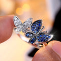 Blue and white butterfly ring TJZ40135 made from copper with electroplated finish, ring size No 8