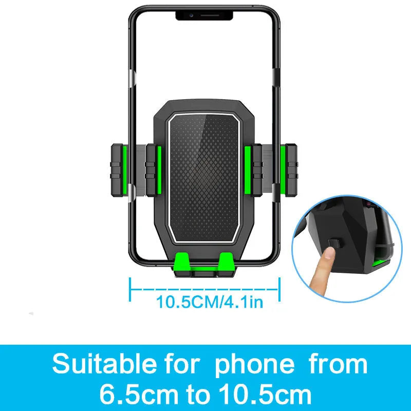 Green car dashboard drink rack and mobile phone holder on vehicle dashboard