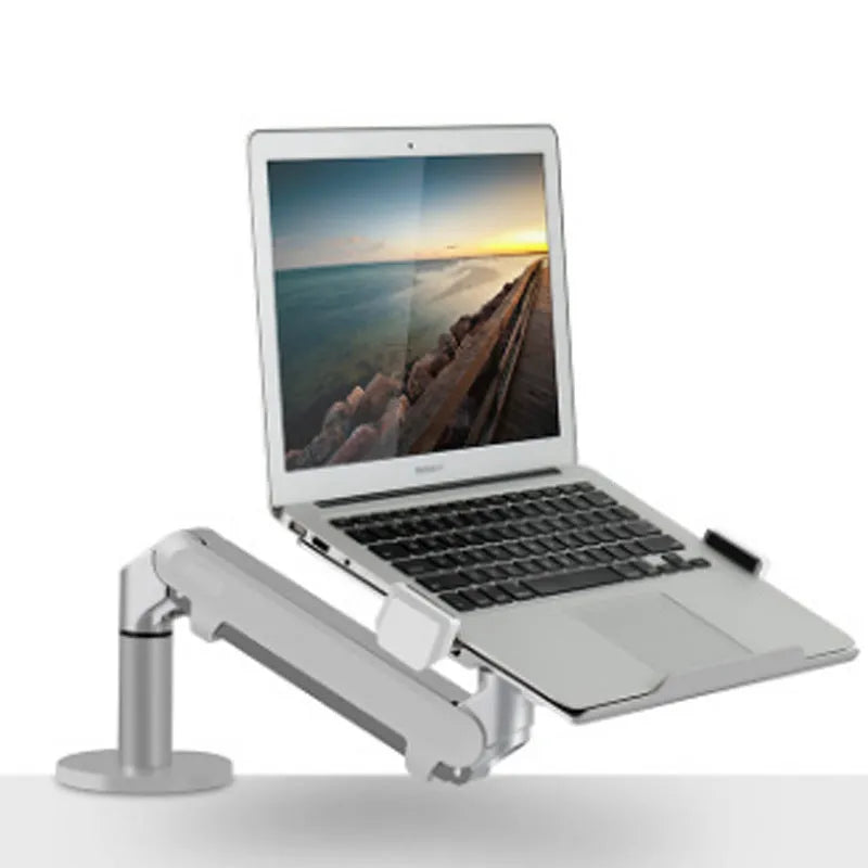 Aluminium alloy laptop cooling stand with air pressure arm bracket in silver or black