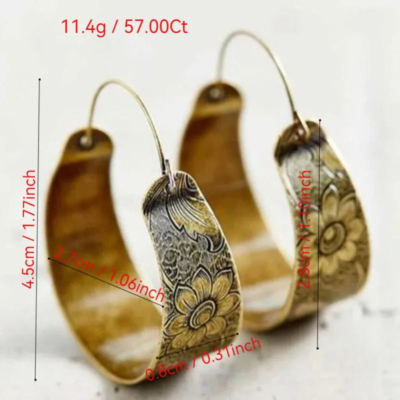 Gold alloy geometric petal earrings with hollow pattern and Maillard style for women
