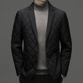 Men's winter down jacket with lapel collar and side pockets in solid colour