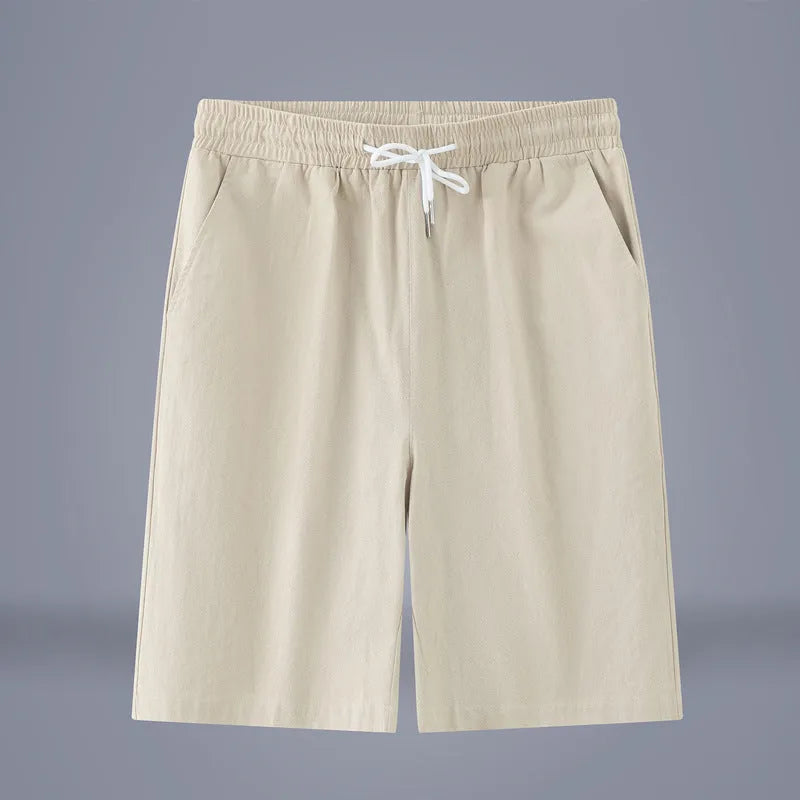 Chinese style solid colour cropped pants in cotton linen fabric with drawstring waist