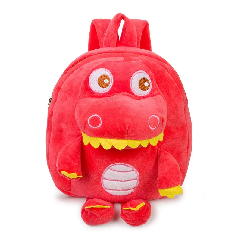 Soft blue dinosaur plush backpack for children with embroidery and a soft handle