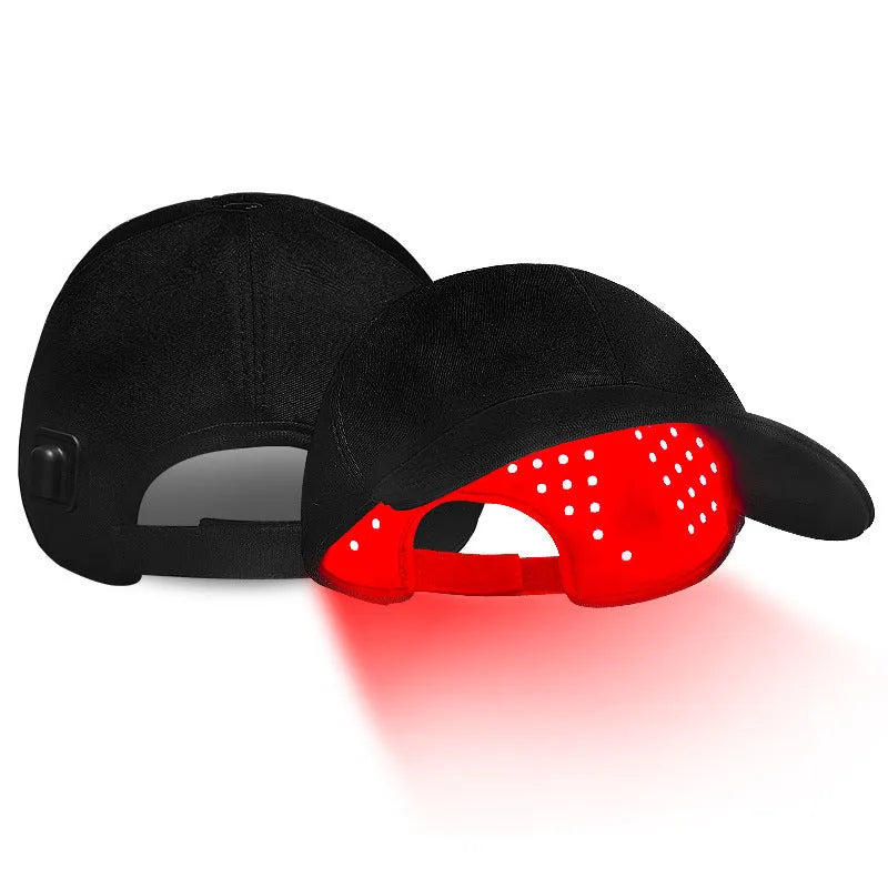 Black infrared duckbill hair growth cap with 180 LED lights and controller for scalp therapy
