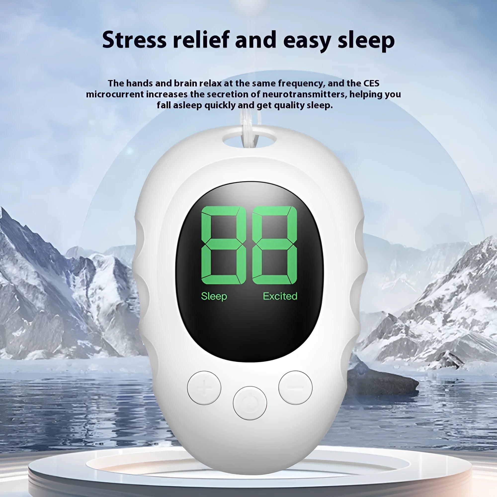 Silicone sleep aid hand grip in black, white, and green colours with charging cable