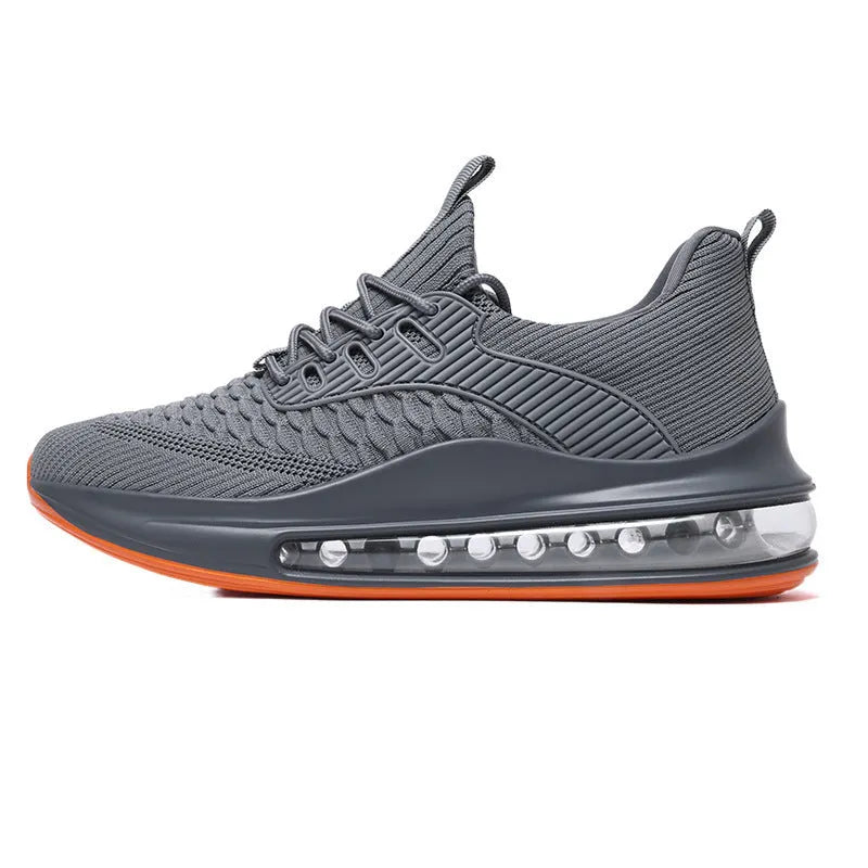 Men's black mesh running shoes with round toe, lace-up front, and rubber TPU sole.