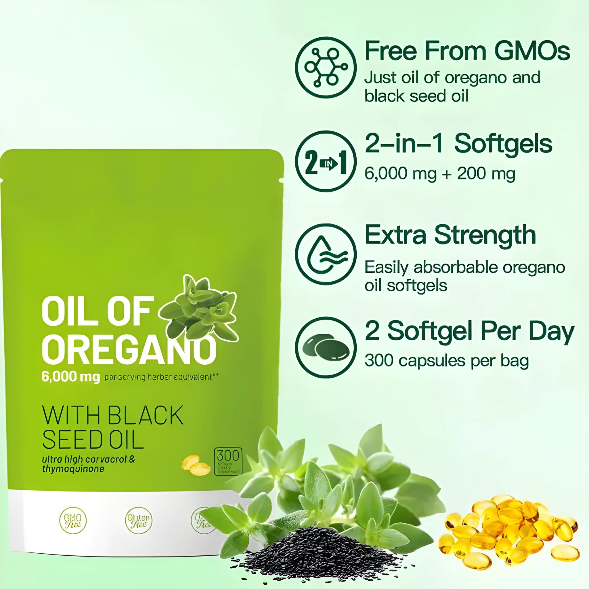 Oregano oil capsules 300 tablets butter soft capsules pack