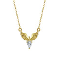 Women's 925 silver eagle pendant necklace on an adjustable O-ring chain in a white gold or yellow gold electroplated finish.