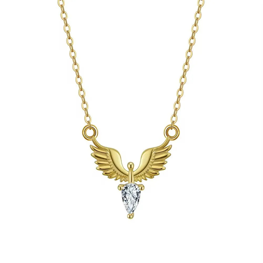 Women's 925 silver eagle pendant necklace on an adjustable O-ring chain in a white gold or yellow gold electroplated finish.