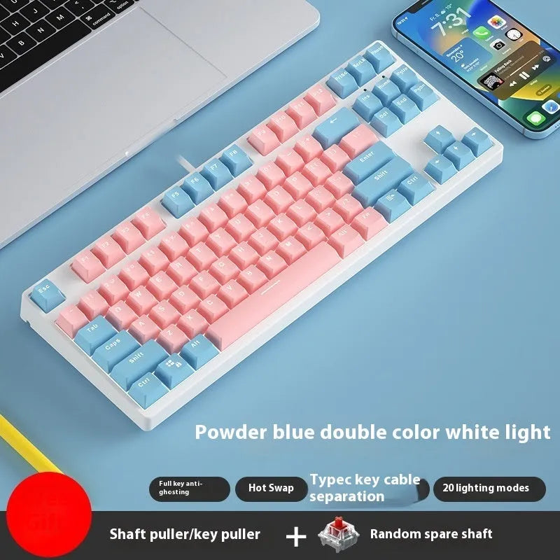 87 key wired mechanical gaming keyboard with two-colour keycaps and metal construction