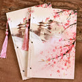 Watercolour retro Chinese style thread-bound notebook with Azalea colour paper cover, 140x208mm