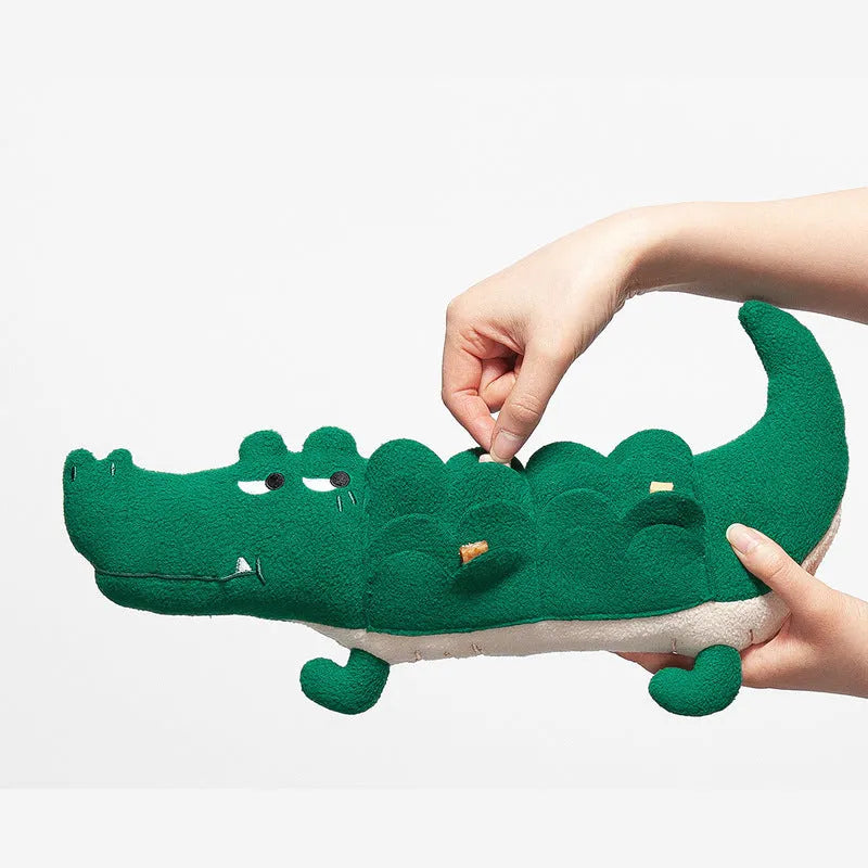 Green plush toy dog measuring 35cm long with soft fabric and interactive features
