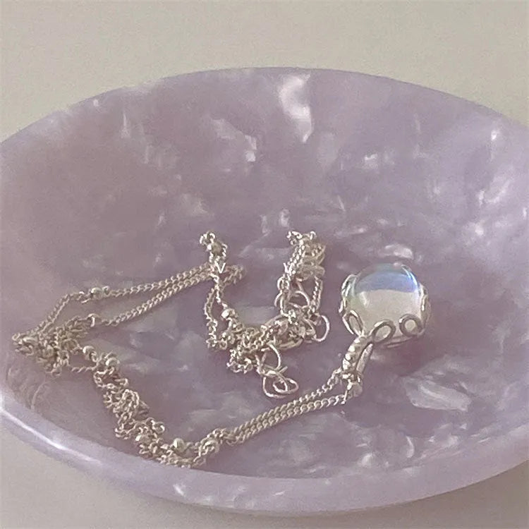 Women's 925 sterling silver necklace with geometric stone pendant on adjustable curb chain