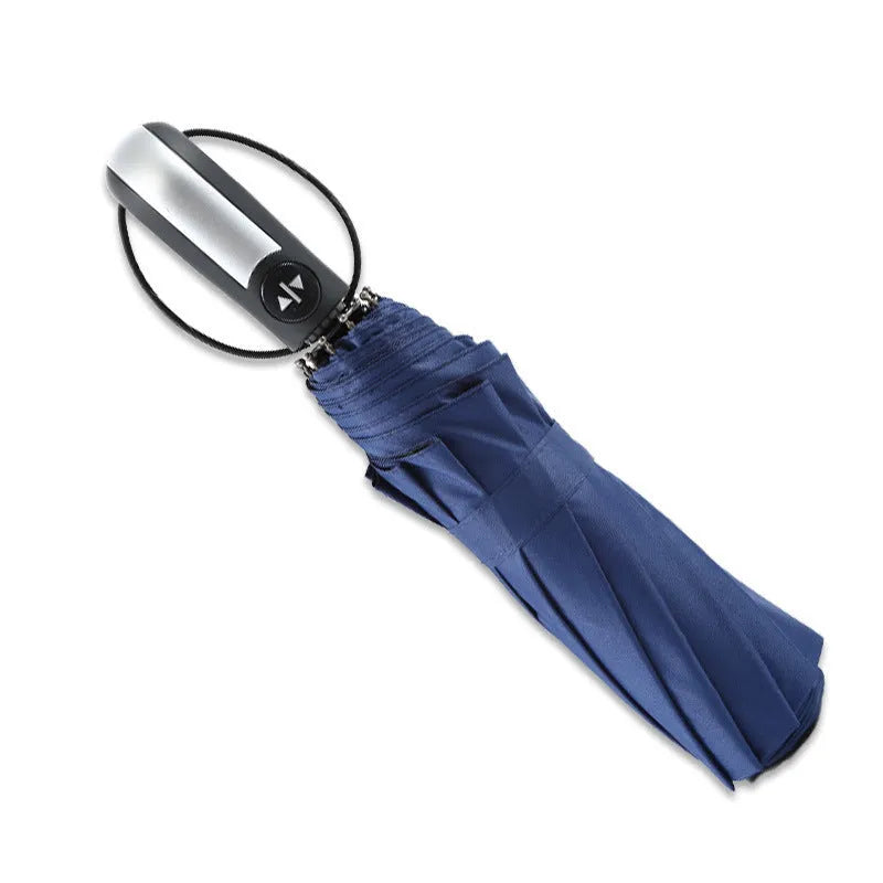 Triple folding business umbrella with automatic open mechanism and palace style design