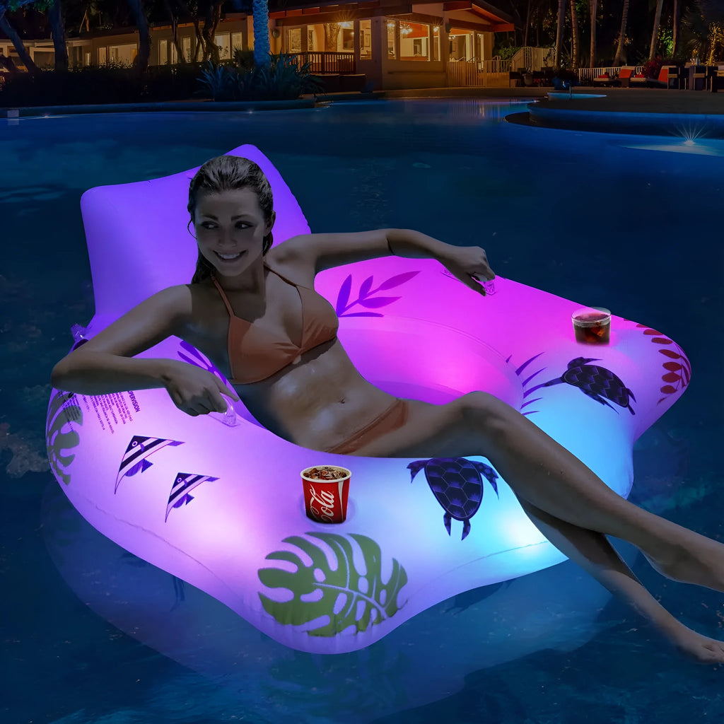 White U-shaped inflatable float with luminous design for pool lounging