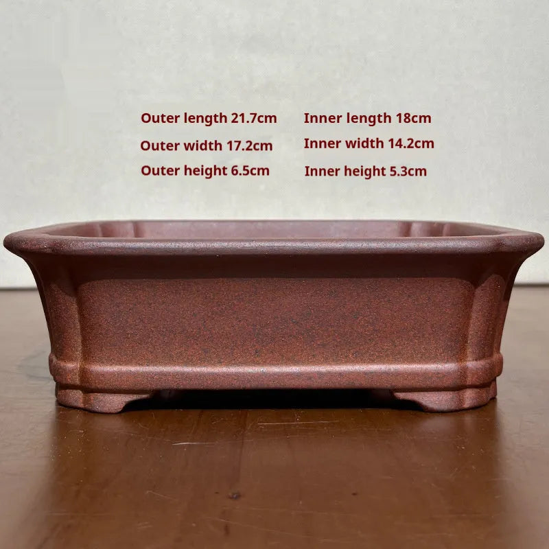Rectangular retro firewood purple sand flower pot in reddish brown stoneware with hand glazed finish