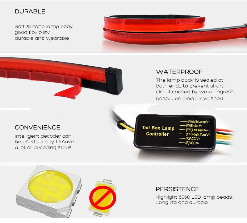 Red LED brake light strip 100cm for rear-end collision prevention on car
